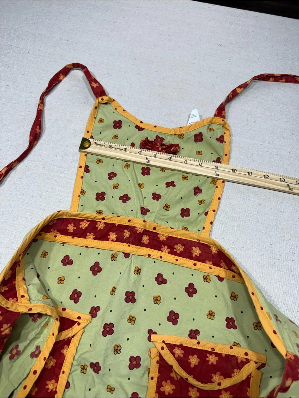 Yellow Floral Apron Dress with Red Accents